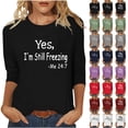 thumbnail image 1 of JTZGDY Funny Letters Print 3/4 Sleeve Tops for Women Plus Size Vintage Graphic Basic Crewneck Pullover Loose Lightweight Oversized Casual Dressy Tunic Tees Shirt Blouse C-Green XXL, 1 of 7