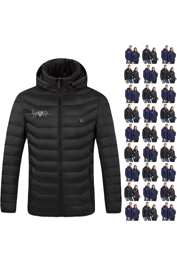 Heated Jacket for Men Women 8 Heating Zones Full Zip up Cute Heart/Stars Printed Long Sleeve Hooded Outwear Coat Jackets USB Winter Unisex Body Warm Thermal Coats M-Blue M