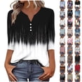 thumbnail image 1 of JTZGDY Henley Shirts for Women Vintage Floral Printed Half Button V Neck Summer 3/4 Lenght Sleeve Graphic Tunic Tees Blouse Loose Flowy Tshirt Tops Green#02 XXXL, 1 of 7