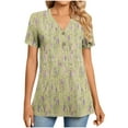 thumbnail image 1 of JTZGDY Henley Tops for Women Dressy Casual Summer Boho Floral Pattern Printed Short Sleeve Button V Neck Graphic T-Shirts Loose Oversized Tunic Blouse Yellow XL, 1 of 7