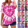 thumbnail image 1 of JTZGDY Linen Shirts for Women Casual Short Sleeve Tie Dye Gradient Color Print Button Down V Neck Graphic T-Shirts Trendy Bleached Beach Vacation Tees Tops Pink#07 L, 1 of 5
