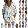 thumbnail image 1 of JTZGDY Long Sleeve Womens Fall Tops Loose Fit V Neck Button Down Graphic Tshirt Blouses Dressy Casual Elegant Tunics Collared Work Shirts Pink#02 XL, 1 of 6