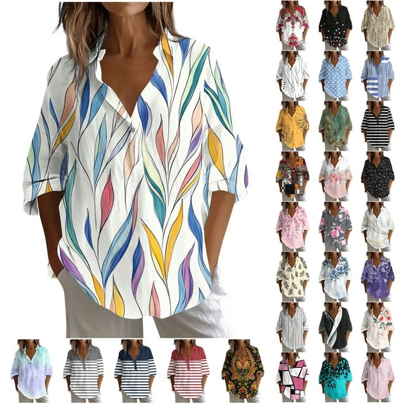 JTZGDY Long Sleeve Womens Fall Tops Loose Fit V Neck Button Down Graphic Tshirt Blouses Dressy Casual Elegant Tunics Collared Work Shirts Army Green L