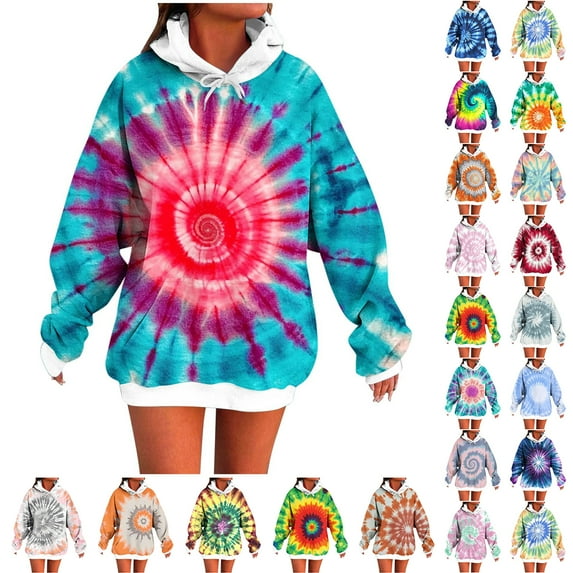 JTZGDY Ombre Hoodies for Women Teen Girls Fall Winter Tie Dye Gradient Color Print Long Sleeve Drawstring Hooded Pullover Sweatshrits Trendy Basic Y2K Athletic Sweatshirts with Pockets Purple#02 XXL