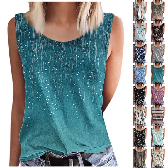 JTZGDY Oversized Cami Tank Tops for Women Funny Printed Sleeveless Crewneck Graphic Basic Workout T-Shirts Trendy Plus Size Summer Outfit Clothes Multicolor#13 XL