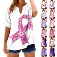 thumbnail image 1 of JTZGDY Pink Ribbon Shirts for Women Loose Lightweight Casual Cotton Linen Breast Cancer Awareness Tshirts Short Sleeve Button Down V Neck Graphic Tee Shirt Tops Pink#04 L, 1 of 5
