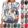 thumbnail image 1 of JTZGDY Plus Size Tops for Women Dressy Casual 3/4 Lenght Sleeve Floral Pattern Graphic T-Shirts Loose Oversized Ruched Pleated Crewneck Tunic Blouse Green#01 XXL, 1 of 6
