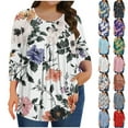 thumbnail image 1 of JTZGDY Plus Size Women 3/4 Sleeve Tunic Tops Casual Summer Tie Dye Floral Printed Ruched Pleated Crewneck Graphic T-Shirts Loose Flowy Comfy Work Business Tees Blouse Beige XXXXL, 1 of 7