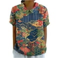 thumbnail image 1 of JTZGDY Plus Size Women Linen Shirts Dressy Casual Floral Printed Summer Short Sleeve Oversized Lapel Collared Round Neck Graphic T-Shirts Top Loose Fit Business Work Tunic Blouse Multicolor#12 XL, 1 of 7