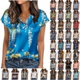 thumbnail image 1 of JTZGDY Plus Size Women Silk Satin Tops Elegant Summer Cute Floral Printed Cap Short Sleeve Blouse V Neck Graphic Tshirt Fashion Business Casual Work Tunic Outfits Light Blue#03 XXXXXL, 1 of 7