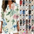 thumbnail image 1 of JTZGDY Plus Size Women's Boho Floral Print Tops Fall Casual Rolled-up Long Sleeve V Neck Tshirts Blouse Loose Fit Beach Vacation Outfits Khaki#01 XXL, 1 of 6