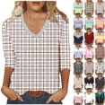 thumbnail image 1 of JTZGDY Spring V Neck Tops for Women Cute 3/4 Length Sleeve Floral/Striped/Color Block Print Tunic Blouse Loose Oversized Dressy Casual Graphic Tees Tshirt Orange M, 1 of 6