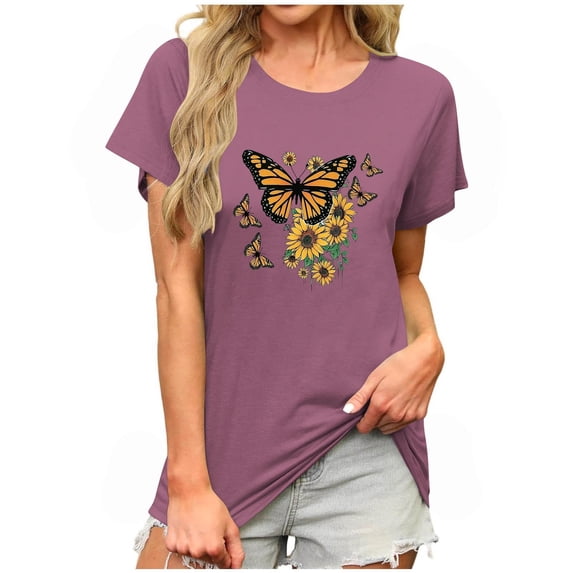 JTZGDY Summer Tops for Women Cute Floral Printed Short Sleeve Crewneck Graphic T-Shirts Loose Soft Cotton Basic Tunic Blouse A#14-Red XL