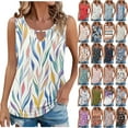 thumbnail image 1 of JTZGDY Tank Tops for Women Cute Summer Floral Print Sleeveless Ruched Pleated Keyhole Cutout Tunic Blouse Trendy Cozy Graphic Cami Shirts Orange#04 S, 1 of 7