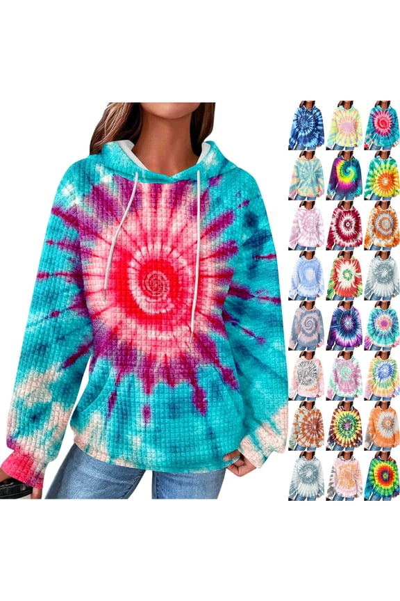 Tie Dye Hoodie Tops for Women Lightweight Casual Fall Long Sleeve Drawstring Hooded Pullover Sweatshirts Loose Oversized Athletic Y2K Bleached T-Shirts with Pockets Green XXL