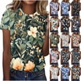 thumbnail image 1 of JTZGDY Tops for Women Plus Size Casual Floral Print Summer Short Sleeve Basic Crew Neck Graphic T-Shirts Loose Fit Oversized Dressy Pullover Blouse Multicolor#04 XXL, 1 of 6