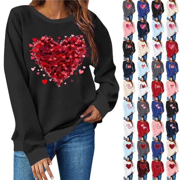 JTZGDY Valentines Day Love Heart Sweatshirts for Women Trendy Holiday Oversized Casual Long Sleeve Crew Neck Graphic T-Shirts Loose Fit Comfy Pullover Tops C-Beige M