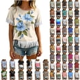 thumbnail image 1 of JTZGDY Vintage Fringed Patchwork Shirts for Women Trendy Summer Short Sleeve Boho Floral Printed Crew Neck Graphic T-Shirts Lightweight Cozy Tassles Tunic Blouse Loose Fit Pullover Tops, 1 of 7