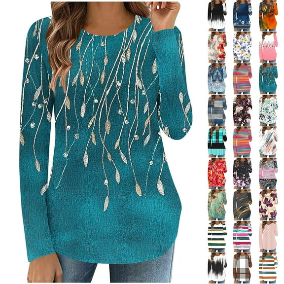 JTZGDY Western Shirts for Women Ethnic Floral Printed Long Sleeve Crew Neck Pullover Sweatshirts Loose Fit Casual Graphic Tunic Tshirt Tops Yellow S