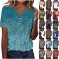 thumbnail image 1 of JTZGDY Western Shirts for Women Loose Fit Casual Vintage Floral Printed Summer 3/4 Smoked Cuff Sleeve Button V Neck Henley Tops Light Blue#02 XXXL, 1 of 8
