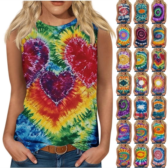 JTZGDY Women Beach Cami Tank Tops Hawaiian Sleeveless Tie Dye Bleached Heart Print Tanks Summer Vacation Tees Vintage Graphic Girls Trip Tanks Vest Multicolor#15 XL