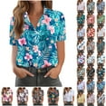 thumbnail image 1 of JTZGDY Women Hawaiian Shirt Soft Cool Summer Hawaii Shirts Floral Tropic Print V Neck Collared Beach Vacation T-Shirt Short Sleeve Button Up Lightweight Cardigan Tops Light Blue#01 XXXXXL, 1 of 7