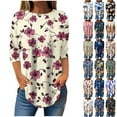 thumbnail image 1 of JTZGDY Women Tunic Tops for Leggings Dressy Casual Summer 3/4 Lenght Sleeve Crewneck Floral Graphic T-Shirts Loose Irregular Hem Blouse Multicolor#03 M, 1 of 6