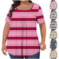 thumbnail image 1 of JTZGDY Women's Plus Size Tops Casual Striped Printed Summer Square Neck Blouses Short Sleeve Ruched Pleated T Shirts Loose Oversized Flowy Beach Tunics Army Green XL, 1 of 6
