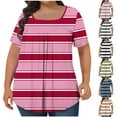 thumbnail image 1 of JTZGDY Women's Plus Size Tops Casual Striped Printed Summer Square Neck Blouses Short Sleeve Ruched Pleated T Shirts Loose Oversized Flowy Beach Tunics Orange XXL, 1 of 6