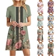 thumbnail image 1 of JTZGDY Women's Summer Dresses 2025 Beach Boho Floral Print Mini Sundress Short Sleeve Loose Casual Round Neck Graphic Short Tshirt Dress Green#02 S, 1 of 8