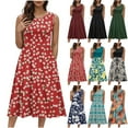 thumbnail image 1 of JTZGDY Women's Summer Tank Midi Dress with Pockets Loose Fit Casual Sleeveless A-Line Dress Crew Neck Floral T-Shirt Dress Flowy Beach Sundress Army Green L, 1 of 10