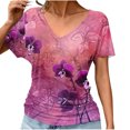 thumbnail image 1 of JTZGDY Women's Summer Tops Floral Pattern Printed Short Sleeve Dressy Chiffon Ruched Blouses Sexy V Neck Work Tunic Tops Casual Loose T-Shirts Red#03 L, 1 of 7