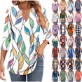 thumbnail image 1 of JTZGDY Womens 3/4 Sleeve Tops Dressy Casual Floral Printed Fall V Neck Outfit Graphic T-Shirts Trendy Basic Ruched Pleated Fall Tunic Blouse for Leggings Purple#02 M, 1 of 7