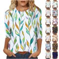 thumbnail image 1 of JTZGDY Womens 3/4 Sleeve Tops Dressy Casual Floral Printed Summer Oversized Crewneck Tunic Blouse Lightweight Relaxed Fit Cozy Pullover T-Shirts Multicolor#10 L, 1 of 6
