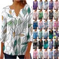 thumbnail image 1 of JTZGDY Womens Button Henley Shirts Casual Boho Floral Printed Summer 3/4 Bell Sleeve V Neck Pleated Curved Hem Blouse Loose Fit Dressy Tunic Tops Green#05 S, 1 of 6