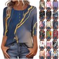 thumbnail image 1 of JTZGDY Womens Henley Shirts Vintage Floral Printed Summer 3/4 Length Sleeve Button Neckline Graphic T-Shirts Loose Dressy Casual Tunic Tees Tops Ladies Elegant Blouse Red S, 1 of 8