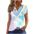 thumbnail image 1 of JTZGDY Womens Henley Tops Dressy Casual Floral Printed Summer Short Sleeve Button V Neck Pleated Ladies Tunic Blouse Trendy Oversized Basic Tees Shirt Light Blue#01 S, 1 of 5