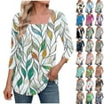 thumbnail image 1 of JTZGDY Womens Plus Size Tops Casual 3/4 Sleeve Shirts Square Neck Cute Summer Floral Tops Trendy Loose Blouses Soft Comfy Three Quarter Length Oversized Crewneck Tees Beige#02 XL, 1 of 6