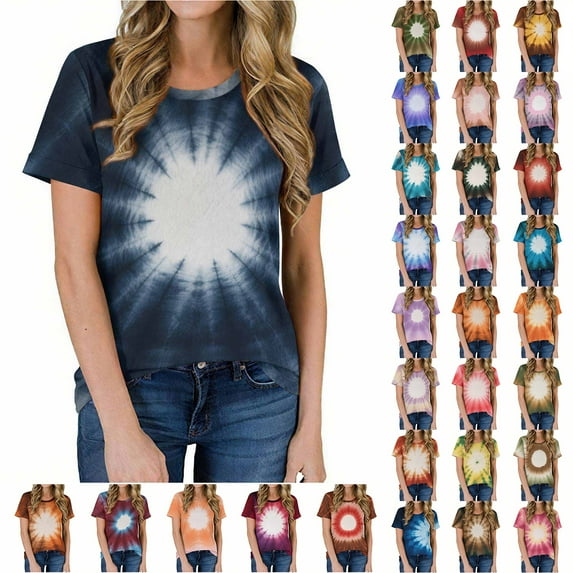 JTZGDY Womens Sublimation T Shirts Plus Size Tie Dye Bleached Tees Tops Short Sleeve Vintage Crew Neck Tshirts Funny Cute DIY Clothes Multicolor#29 XXXL