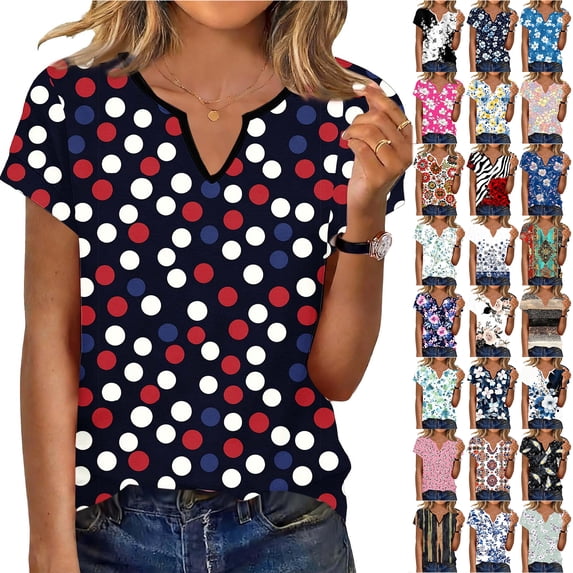 JTZGDY Womens T Shirts Dressy Casual V Neck Summer Short Sleeve Graphic Tees Shirt Tops Cute Foral Pattern Printed Tunic Blouses Brown S