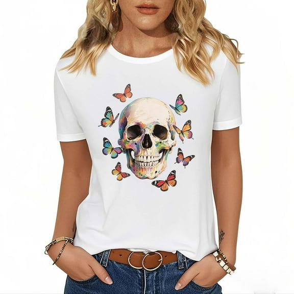 JTZGDY Womens T-Shirts Loose Fit Casual Summer Short Sleeve Tie Dye Cute Animal Printed Crewneck Tunic Blouse Lightweight Pullover Tops White#19 L