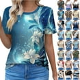 thumbnail image 1 of JTZGDY Womens T Shirts Short Sleeve Tops Boho Floral Printed Casual Pleated Front Tunic Blouses Flowy Dressy Crew Neck Summer Outfits Light Blue#06 S, 1 of 7