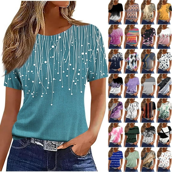 JTZGDY Womens Tops Loose Fit Casual Short Sleeve Round Neck Boho Floral Printed T-Shirts Trendy Oversized Basic Tunic Blouse Yellow XL