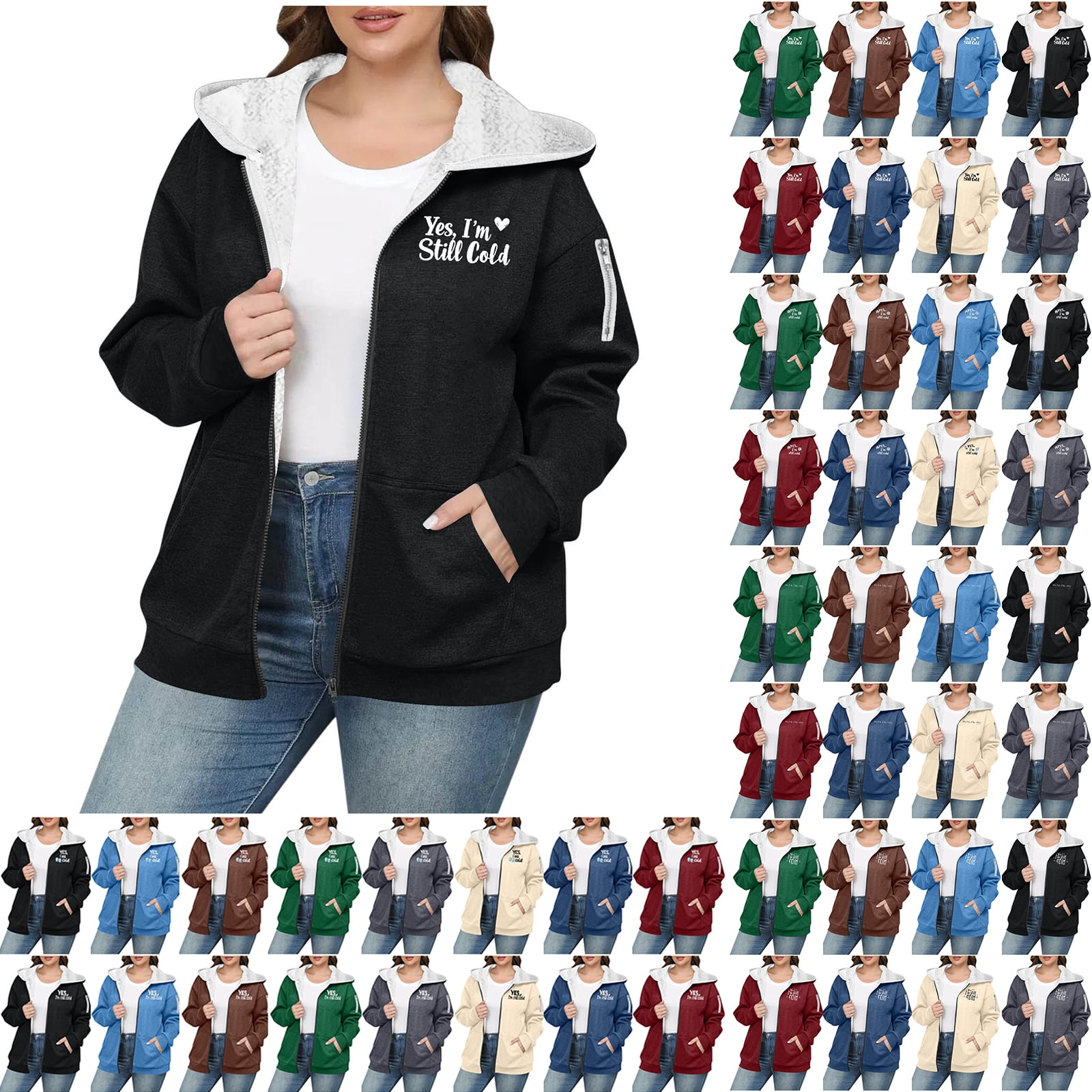 JTZGDY Yes,I'm still Cold Funny Letters Printed Full Zip up Fleece ...