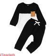 thumbnail image 1 of JTieacloth 2Pcs Boys Outfits Set Boys Long Sleeve Color Crewneck Pullover Hoodie And Pants Outfit For Toddlers And Kids,Sizes 12-18 Months(Black), 1 of 6