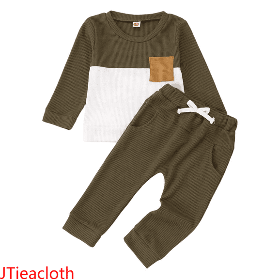 JTieacloth 2Pcs Boys Outfits Set Boys Long Sleeve Color Crewneck Pullover Hoodie And Pants Outfit For Toddlers And Kids,Sizes 18-24 Months(Green)