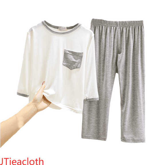 JTieacloth 2Pcs Boys Outfits Set Children's Long Sleeve Shirt Shorts Set Summer Thin Boy And Girls Home Wear Loose Casual Suit,Sizes 5-6 Years(Gray)
