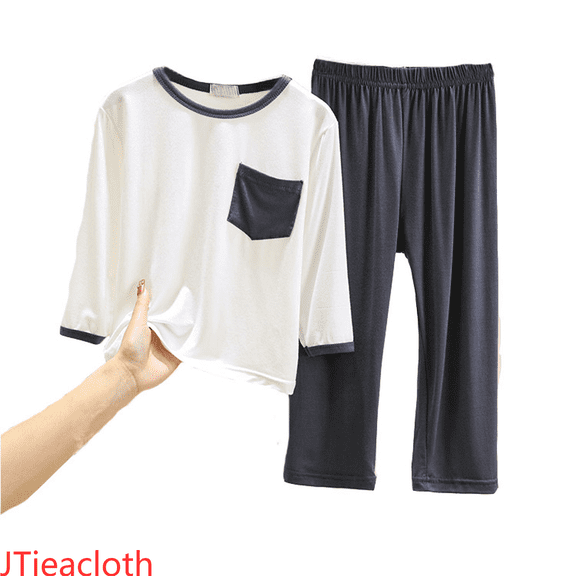 JTieacloth 2Pcs Boys Outfits Set Children's Long Sleeve Shirt Shorts Set Summer Thin Boy And Girls Home Wear Loose Casual Suit,Sizes 5-6 Years(Gray)