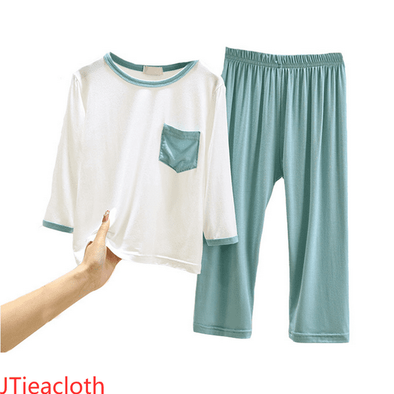 JTieacloth 2Pcs Boys Outfits Set Children's Long Sleeve Shirt Shorts Set Summer Thin Boy And Girls Home Wear Loose Casual Suit,Sizes 8-10 Years(Green)