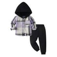 thumbnail image 1 of JTieacloth 2Pcs Boys Outfits Set Toddler Boys Girls Long Sleeve Casual Plaid Prints Hooded Tops Holiday Shirts T Shirt Pants Outfits,Sizes 12-18 Months(Purple), 1 of 4